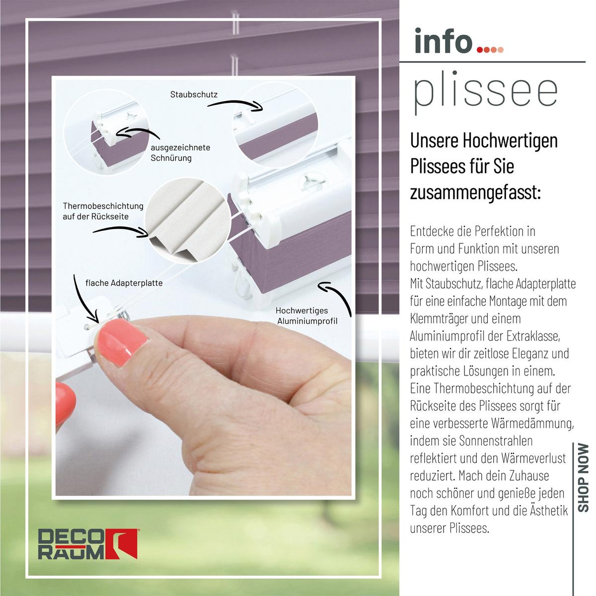 PLISSEE Thermo Basic 75 x 210cm Klemmfix ohne Bohren - Flieder, Textil (75/210/210cm) - Deco-Raum