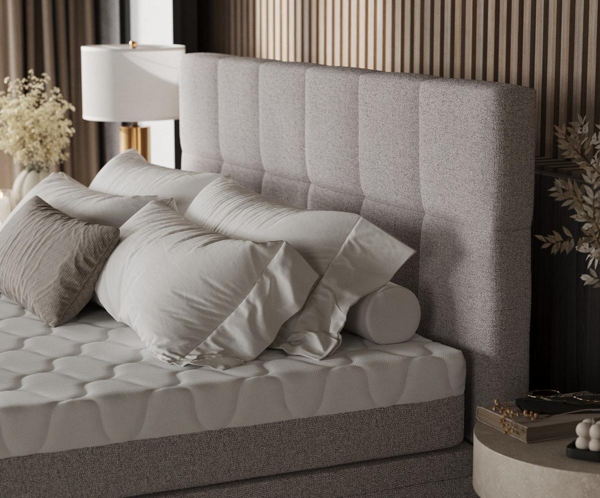 BOXBETT Elano 160/200 cm Beige im Riva Stoff - Beige/Schwarz, Holz/Holzwerkstoff (160/200cm) - AltaBeds