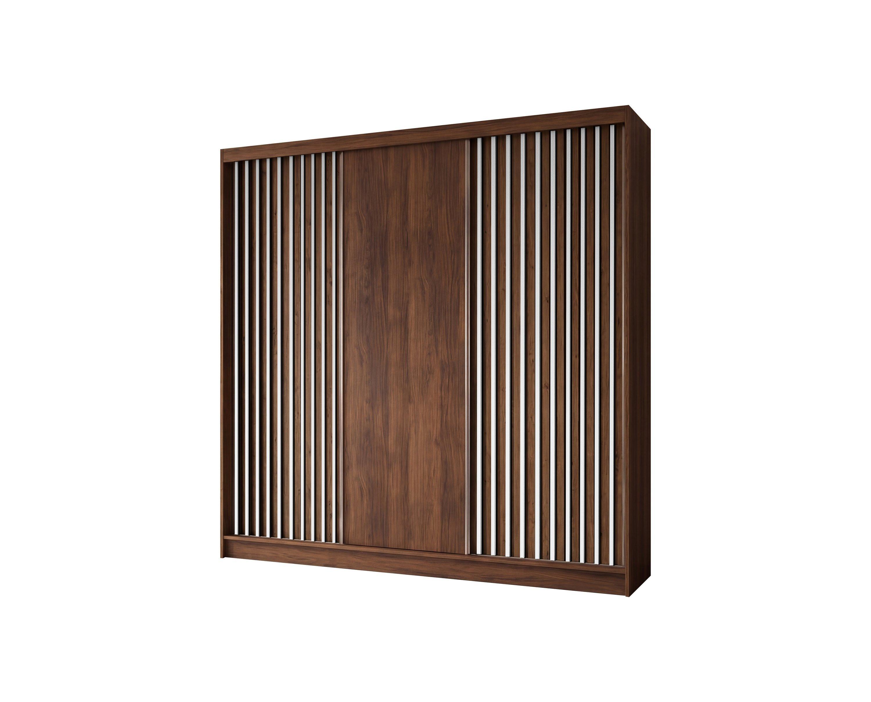 SCHWEBETÜRENSCHRANK LAMELLO 240/216/61 cm Modern Kleiderschrank 3-türig Nussbaumfarben - Nussbaumfarben, Holzwerkstoff (240/216/61cm) - MASSENO