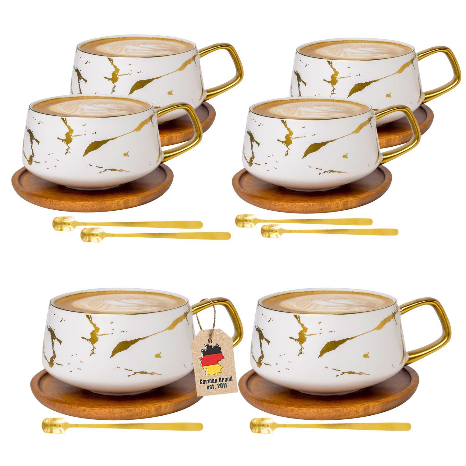 KAFFEETASSE Marmor Design 200 ml mit Untersetzer (6-tlg.) - Weiß, Keramik (13/6.3/13cm) - Intirilife