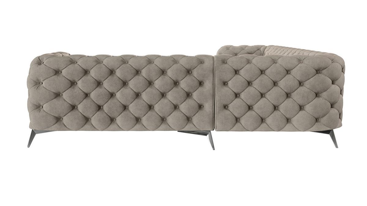 ECKSOFA Chesterfield Laura Dunkle Creme Samt - Silberfarben/Creme, Holz/Textil (323/264cm) - S-Style Möbel