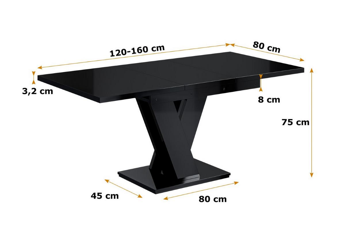 ESSTISCH ausziehbar 120 -160x80x75 cm - Hochglanz Schwarz - ASIV - Schwarz Hochglanz, Holzwerkstoff (120/80/75cm) - ALTDECOR