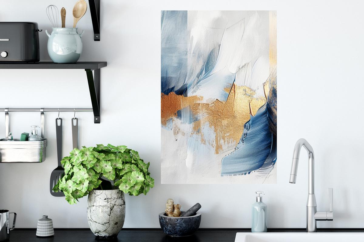 WANDTATTOO Gold - Blau - Aquarell - Kunst - Modern Wandbild 40x60 cm - Hellblau, Kunststoff (40/60/0.1cm) - MuchoWow