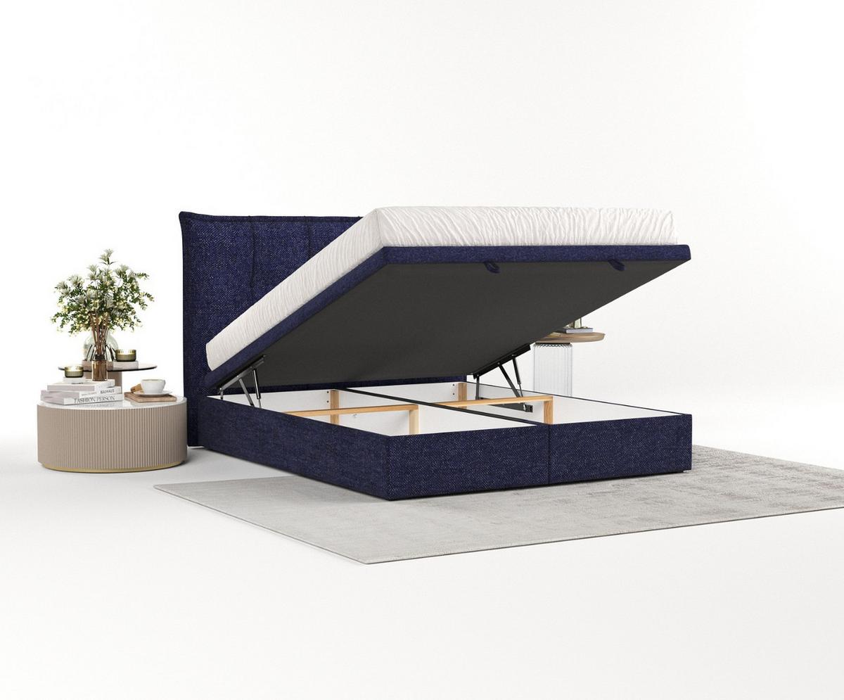 POLSTERBETT Liano mit Stauraum 180/200 cm Marineblau im Alta Stoff - Schwarz/Dunkelblau, Holz/Holzwerkstoff (180/200cm) - AltaBeds
