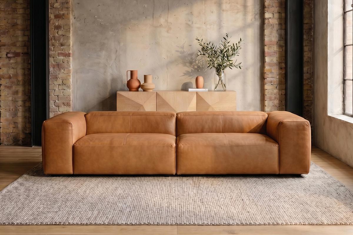 SOFA CELESTE Braun Leder - Schwarz/Braun, Leder/Kunststoff (302/72/114cm) - KAWOLA
