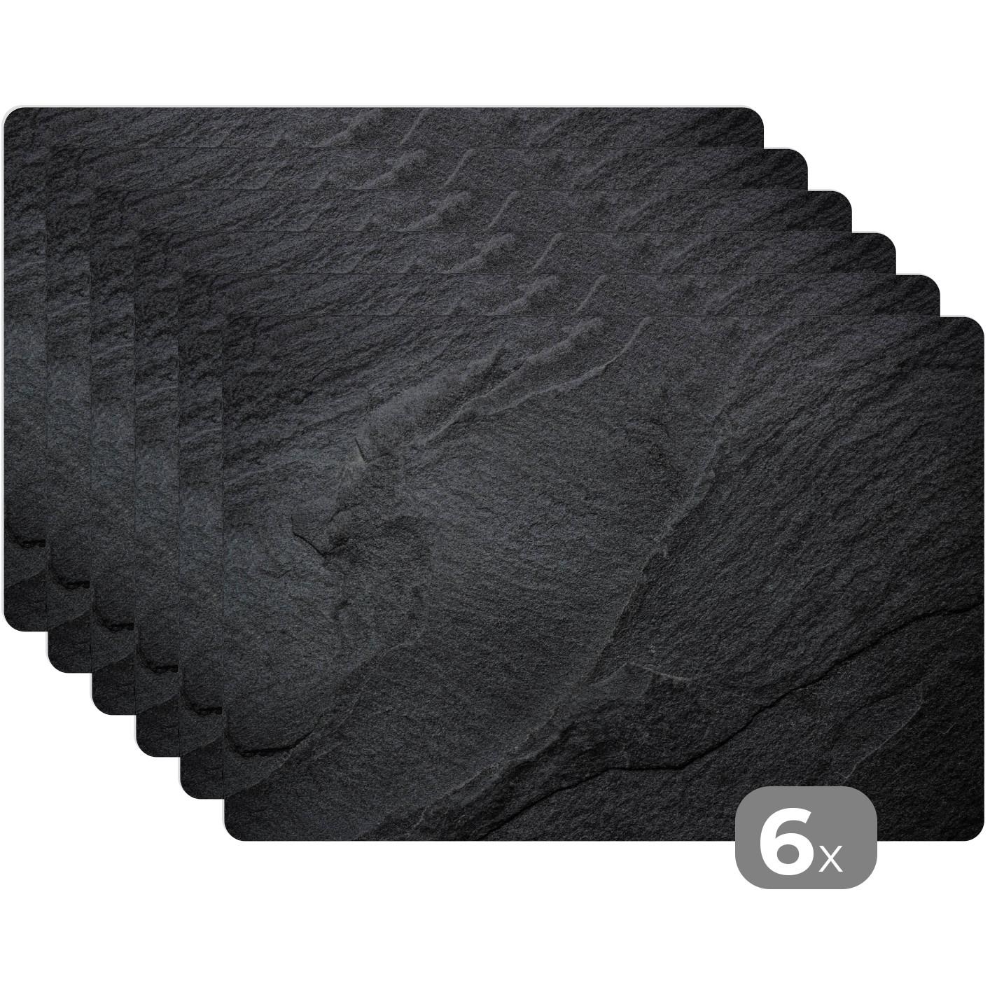 PLATZSETS 6er-Set Beton - Schwarz - Industriell Platzdeckchen 45x30 cm - Schwarz, Kunststoff (0.3/45/30cm) - MuchoWow