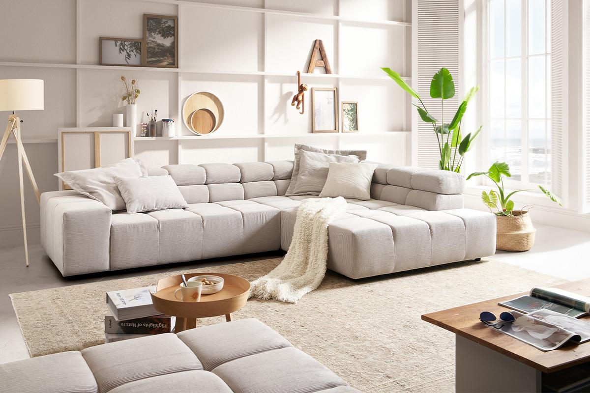 ECKSOFA NEVADA Silber Cord - Silberfarben/Schwarz, Kunststoff/Textil (319/215cm) - KAWOLA