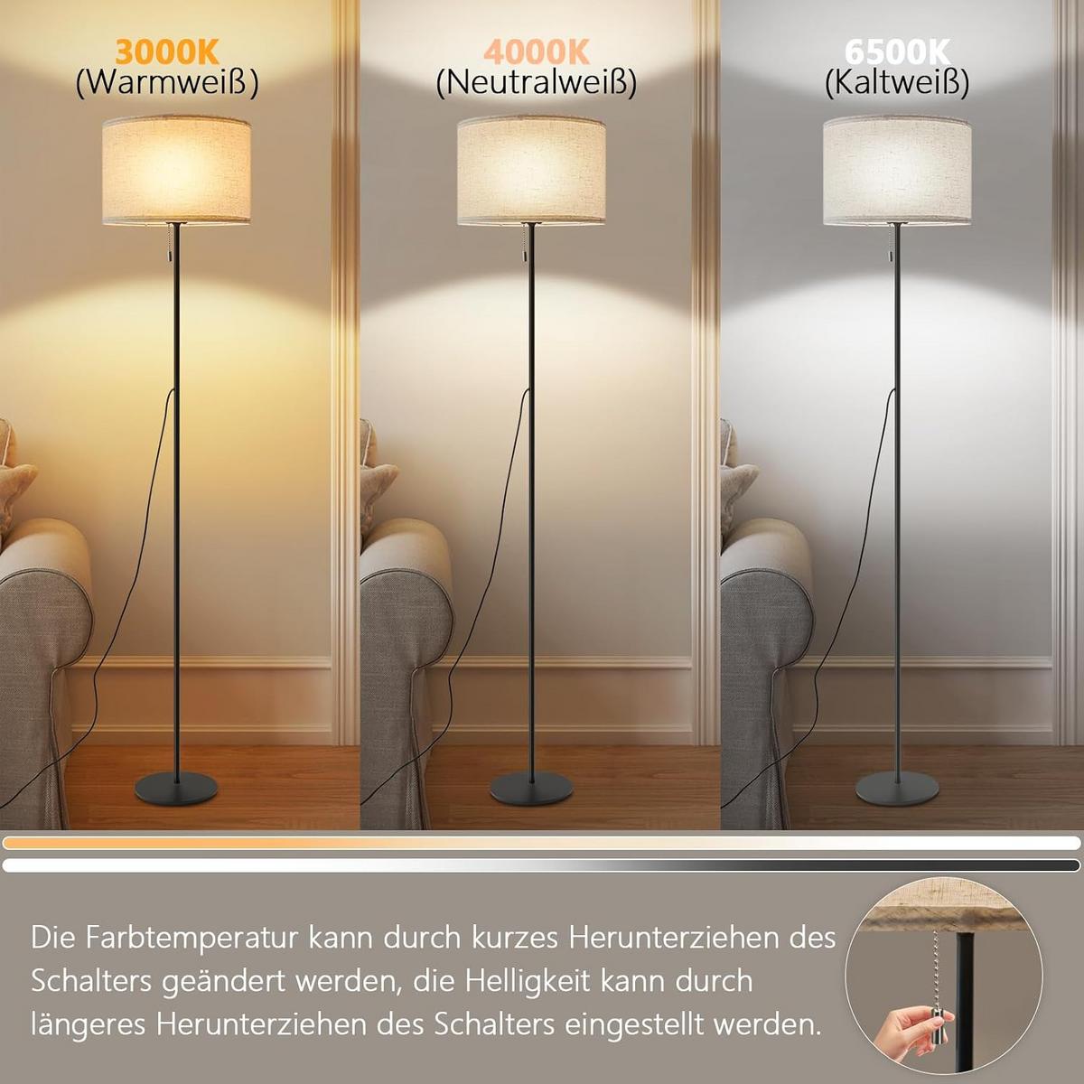 LED STEHLAMPE Liora 30/16/136 cm - Schwarz, Textil/Metall (30/16/136cm) - ZMH