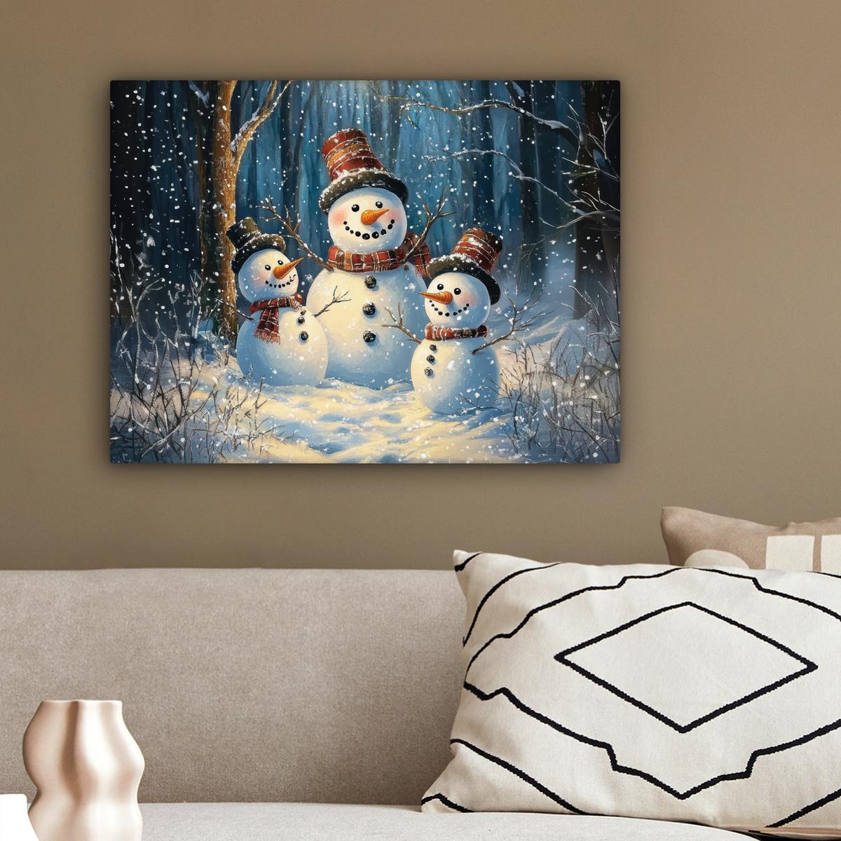 LEINWANDBILD Schneemann - Schnee - Winter - Wald Wandbild 40x30 cm - Hellblau, Textil (40/30cm) - MuchoWow