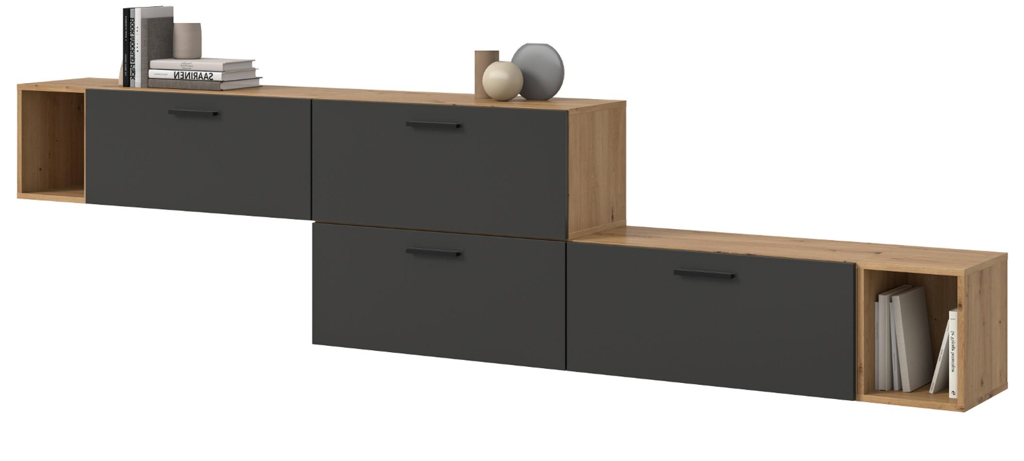 SIDEBOARD grau, Eiche Artisan 277 cm, Kommode mit Soft-Close - Schwarz/Eiche Artisan, Holzwerkstoff/Kunststoff (277/65/34cm) - Inn.Furn