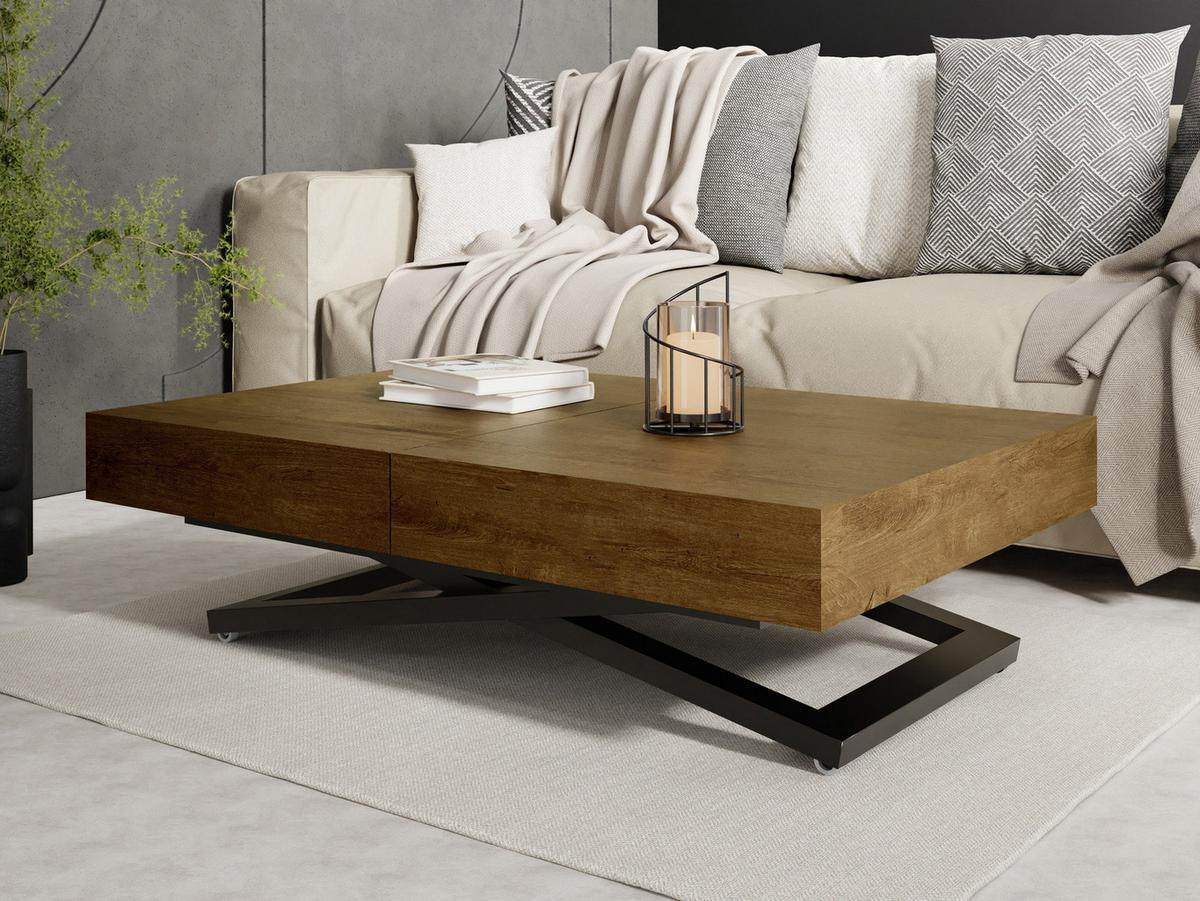 COUCHTISCH Cavetta U höhenverstellbar ausziehbar, Lefkas Eiche 120-200/80/27-76 cm - Alteiche/Schwarz, Holzwerkstoff/Metall (80/200/76cm) - WFL GROUP