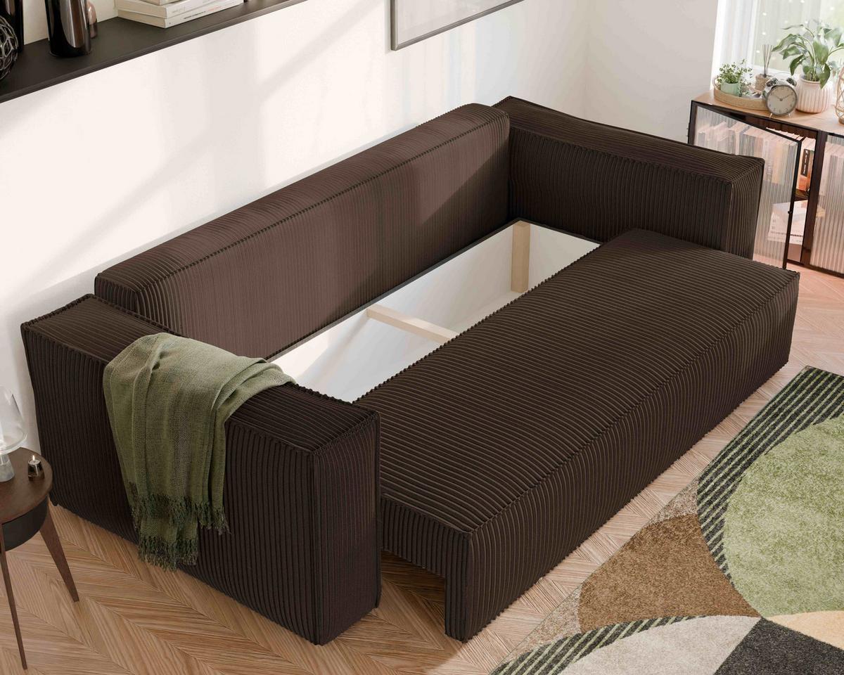 SOFA mit Schlaffunktion und Bettkasten, Braun - Braun, Holzwerkstoff/Textil (240/84/105cm) - Idohome