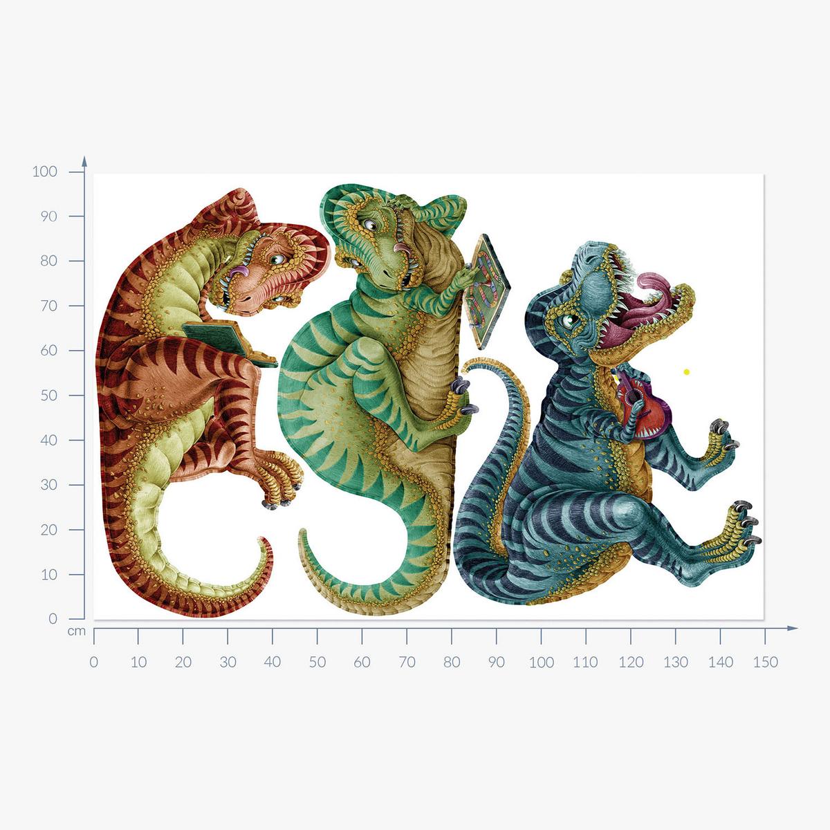 WANDAUFKLEBER 100x150cm - Bunte Dinosaurier - Multicolor, Kunststoff (100/150/0.1cm) - Wallfluent