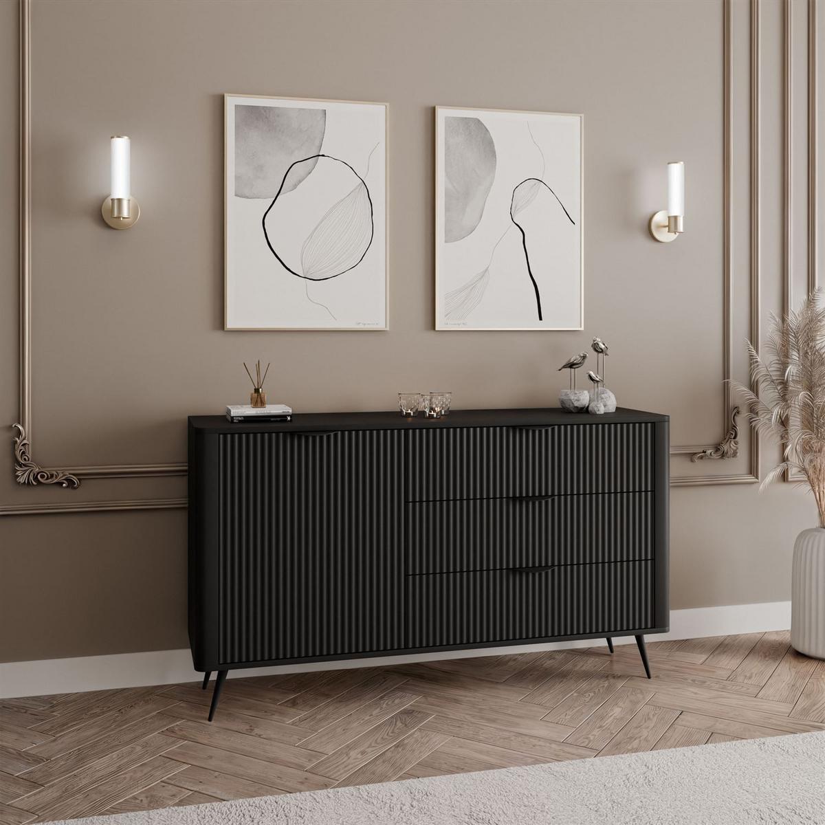 SIDEBOARDS SCARLETT 138 1D3S MIT SCHUBLADEN SCHWARZ - Schwarz, Holzwerkstoff (138/81/38cm) - Lookway