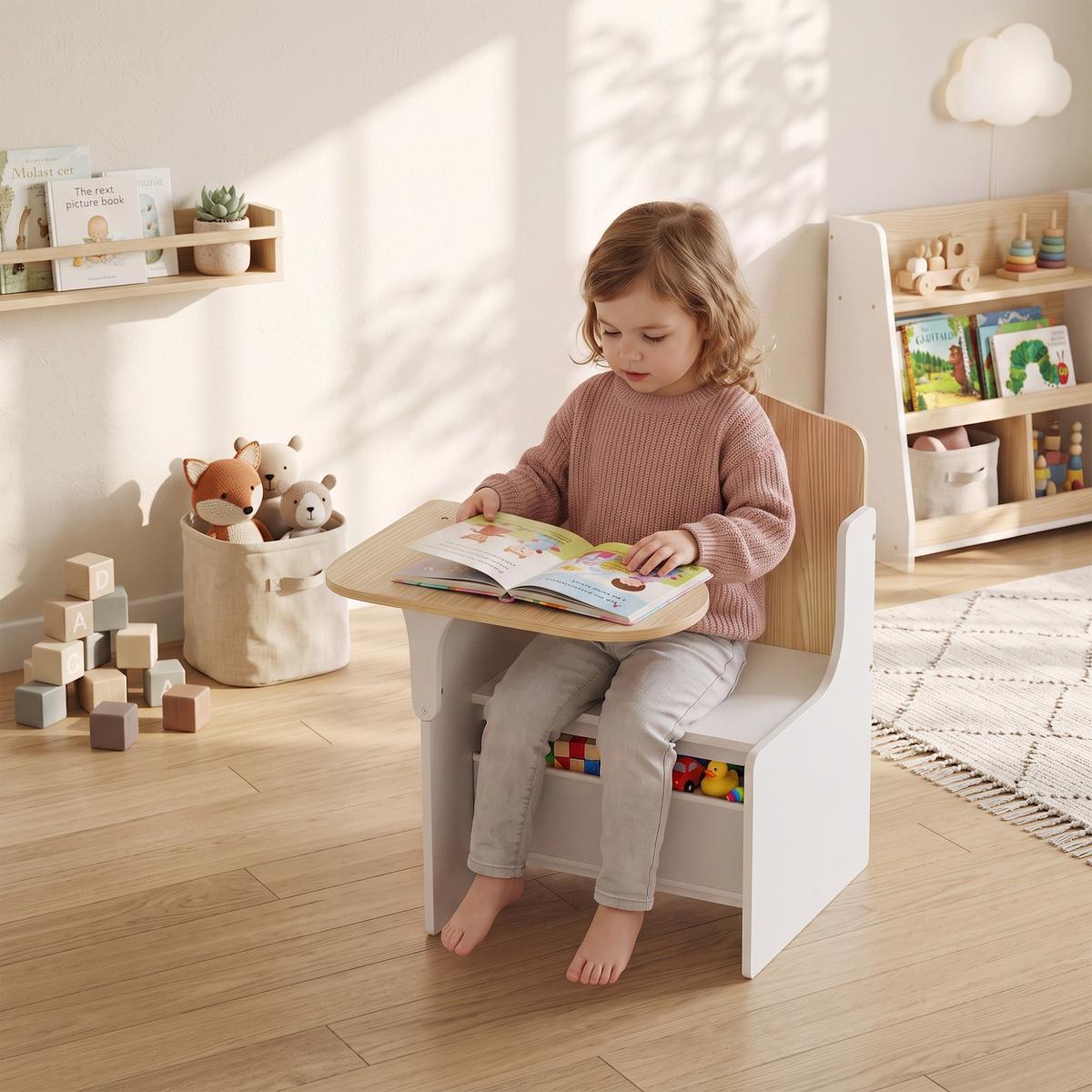 KINDERTISCH-MIT-STUHL MDF Vliesstoff Weiß - Weiß, Holzwerkstoff (51/59/58.5cm) - AIYAPLAY