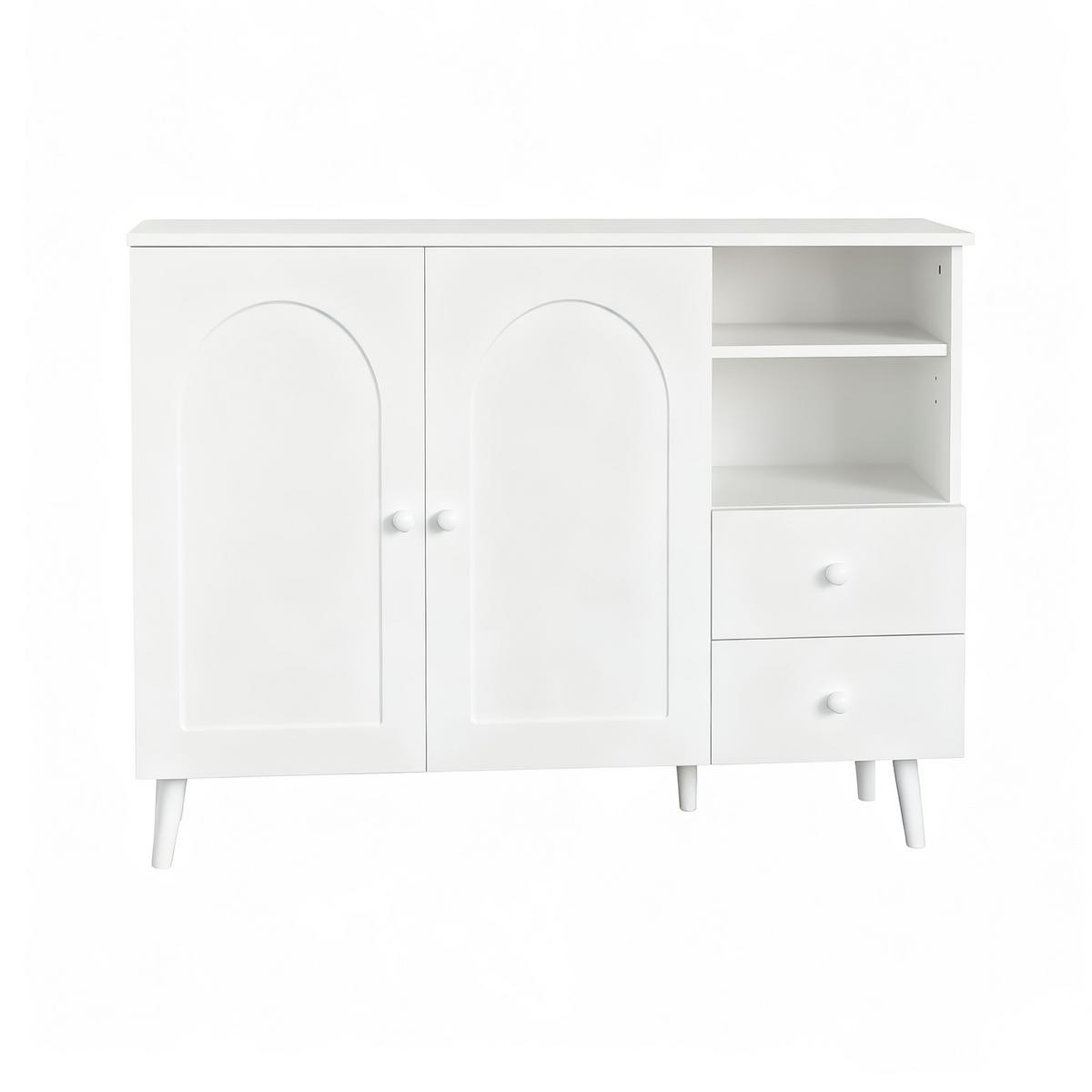 SIDEBOARD 118cm mit gewölbten Türen, 2 Schubladen, für Wohnzimmer - Weiß, Holzwerkstoff (118/82/35cm) - Urban Meuble