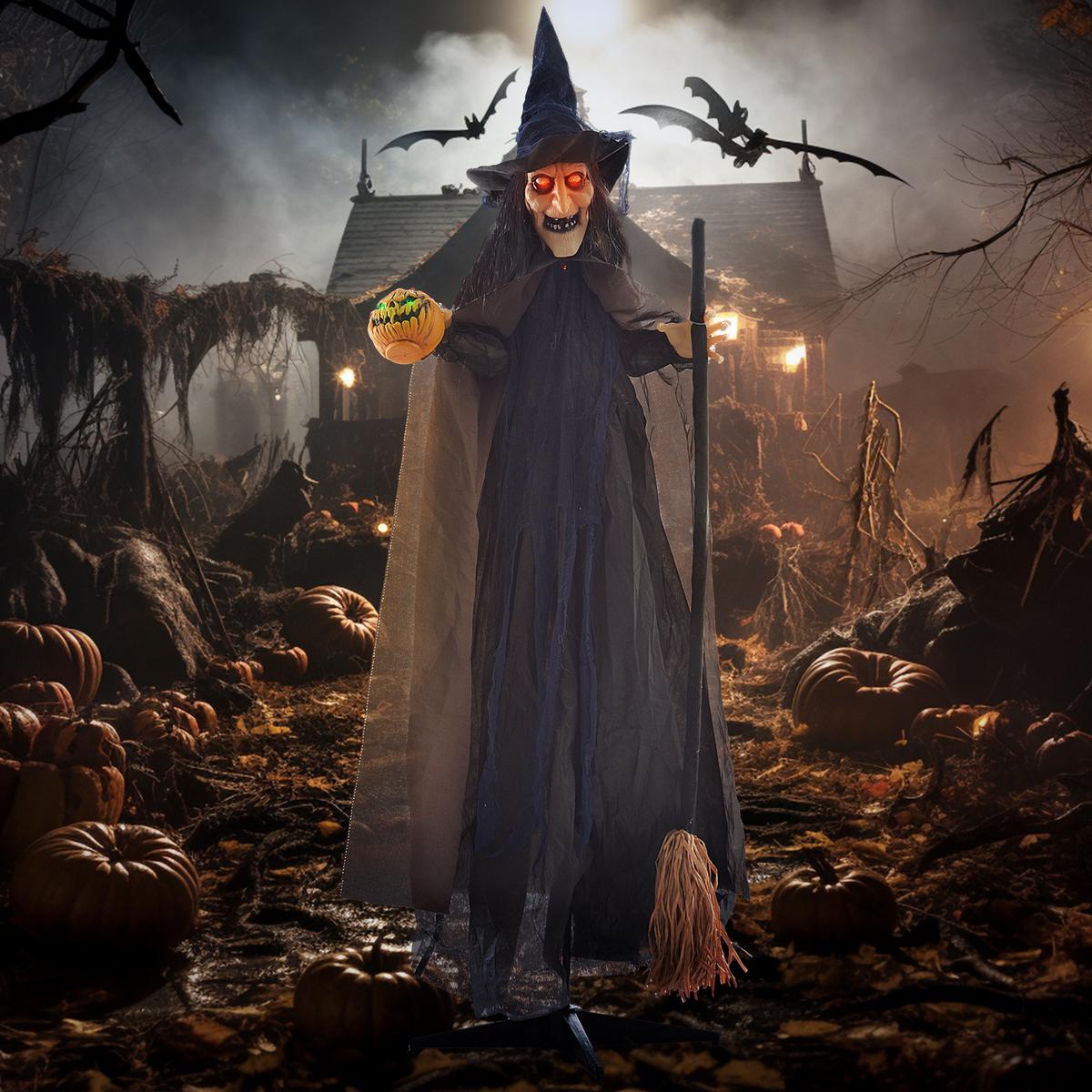 190CM Halloween Dekoration Halloween-Hexe mit LED-Lichter, Soundfunktion - Multicolor, Kunststoff (65/190/107cm) - HOMCOM