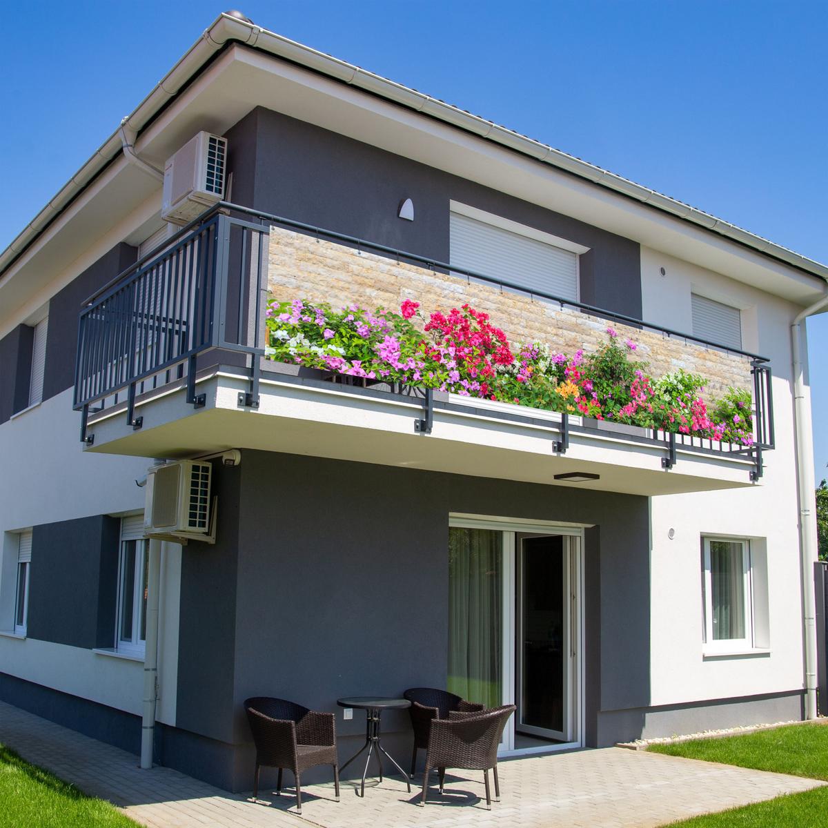 BALKON-SICHTSCHUTZ Blumen - Pflanzen - Blätter - Steine Deko XXL 500x110 cm - Pink, Kunststoff (500/110cm) - MuchoWow