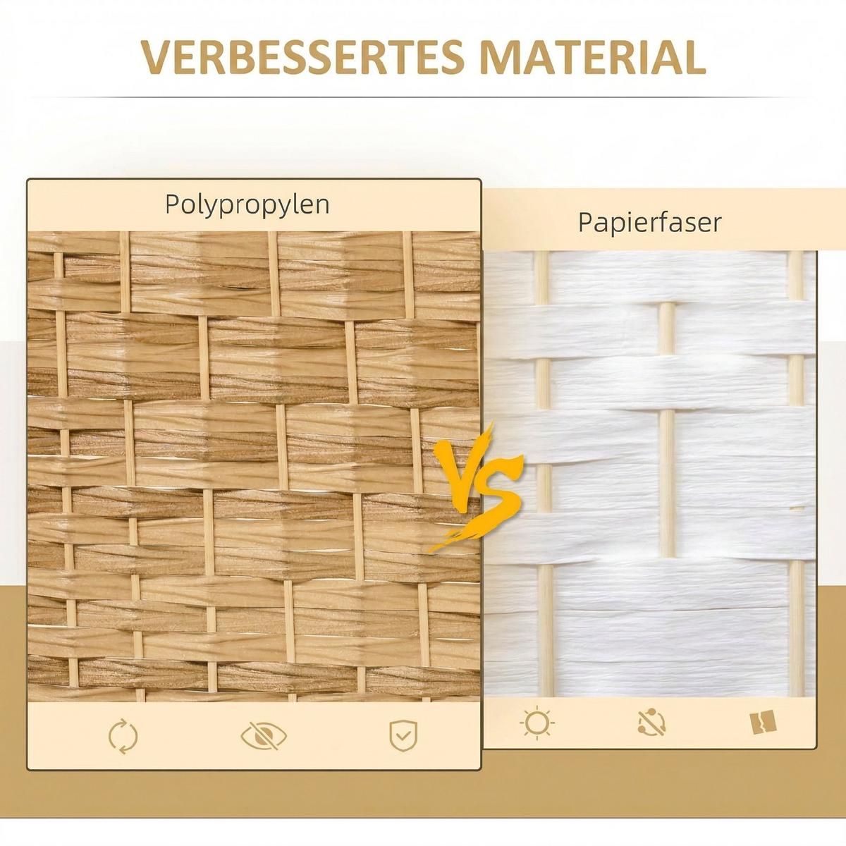 PARAVENT Polypropylen Kiefernholz Naturholz - Naturfarben, Holz (1.7/180cm) - HOMCOM