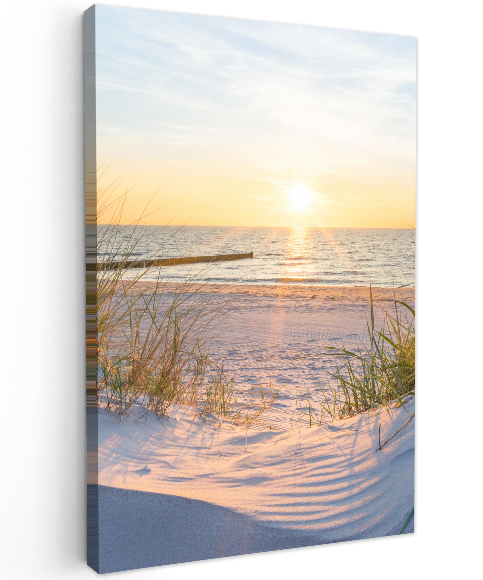 LEINWANDBILD Strand - Sonne - Düne - Gras - Sand - Horizont Deko XXL 80x120 cm - Hellblau, Textil (80/120cm) - MuchoWow