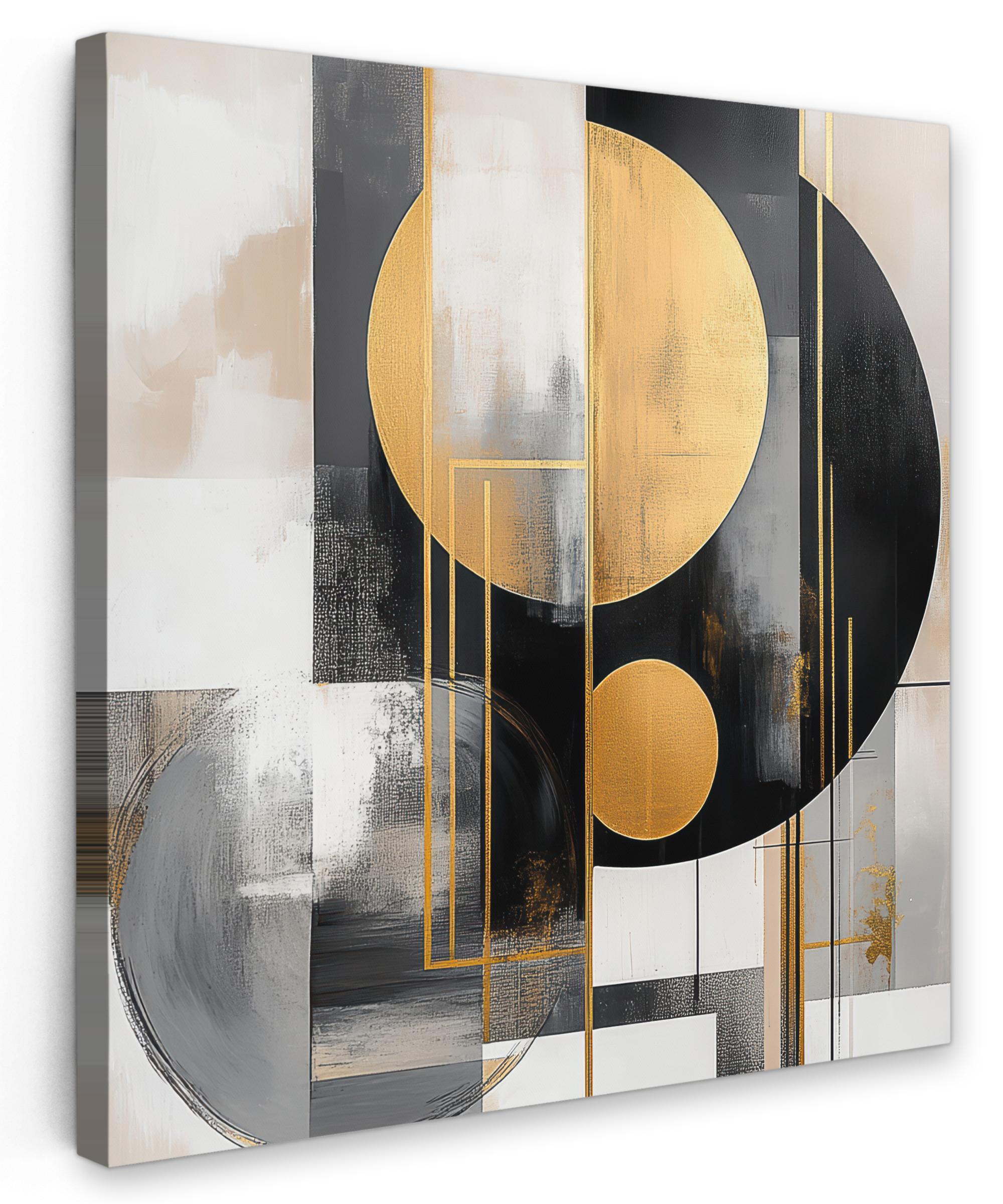 LEINWANDBILD Abstrakt - Gold - Silber - Formen - Ästhetisch - Modern Deko Groß 90x90 cm - Goldfarben, Textil (90/90cm) - MuchoWow