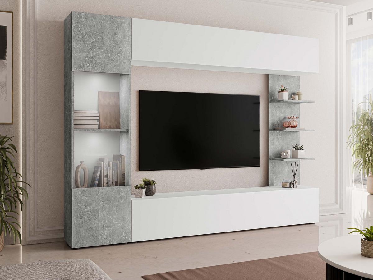 WOHNWAND Lazando, mit weißer LED Beleuchtung - Weiß, Holzwerkstoff (250/187/30cm) - MIRJAN24