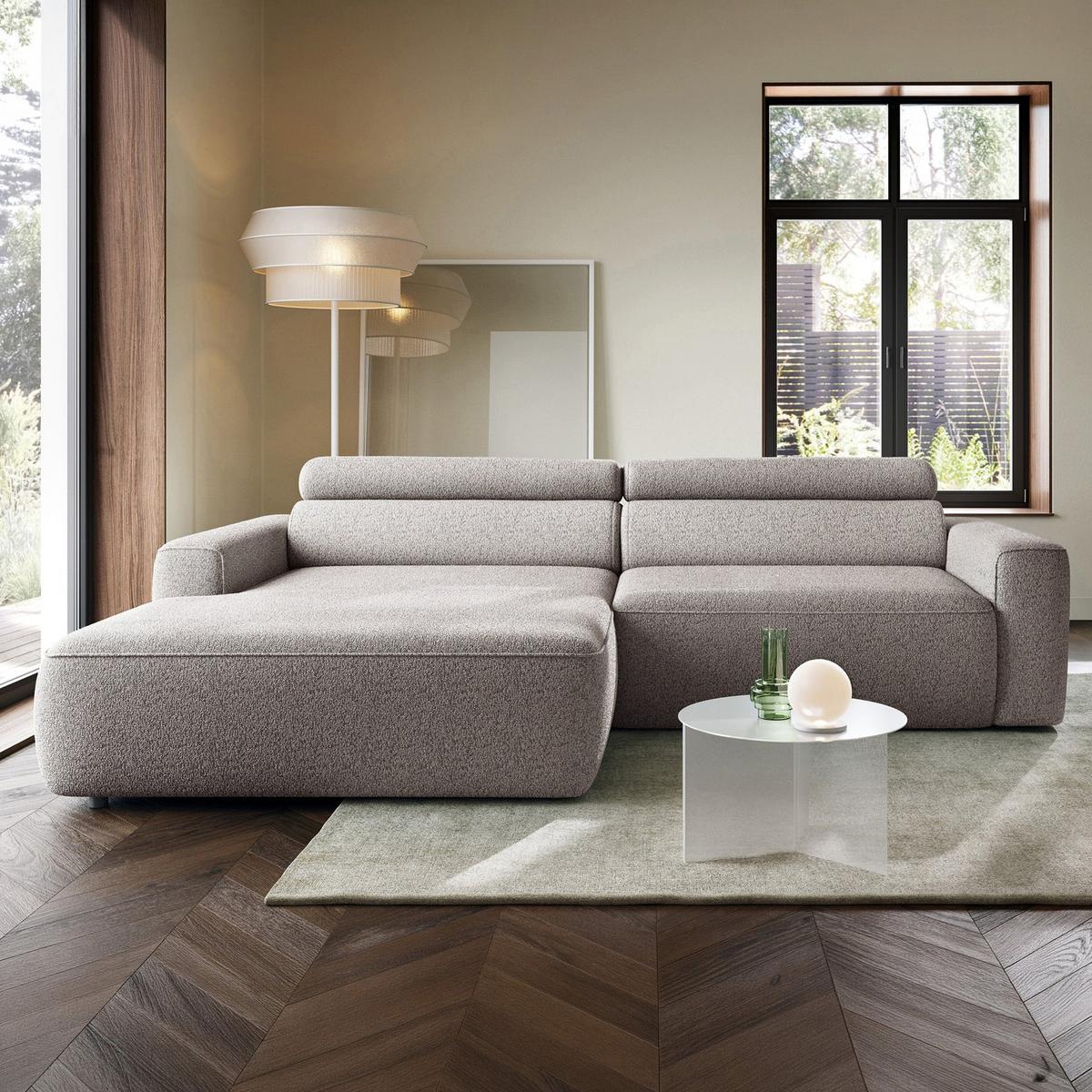 ECKSOFA Fando mit Schlaffunktion, L-Form, 4-Sitzer 252 cm, links Flechtstoff Greige - Taupe/Schwarz, Kunststoff/Textil (252/182cm) - Selsey