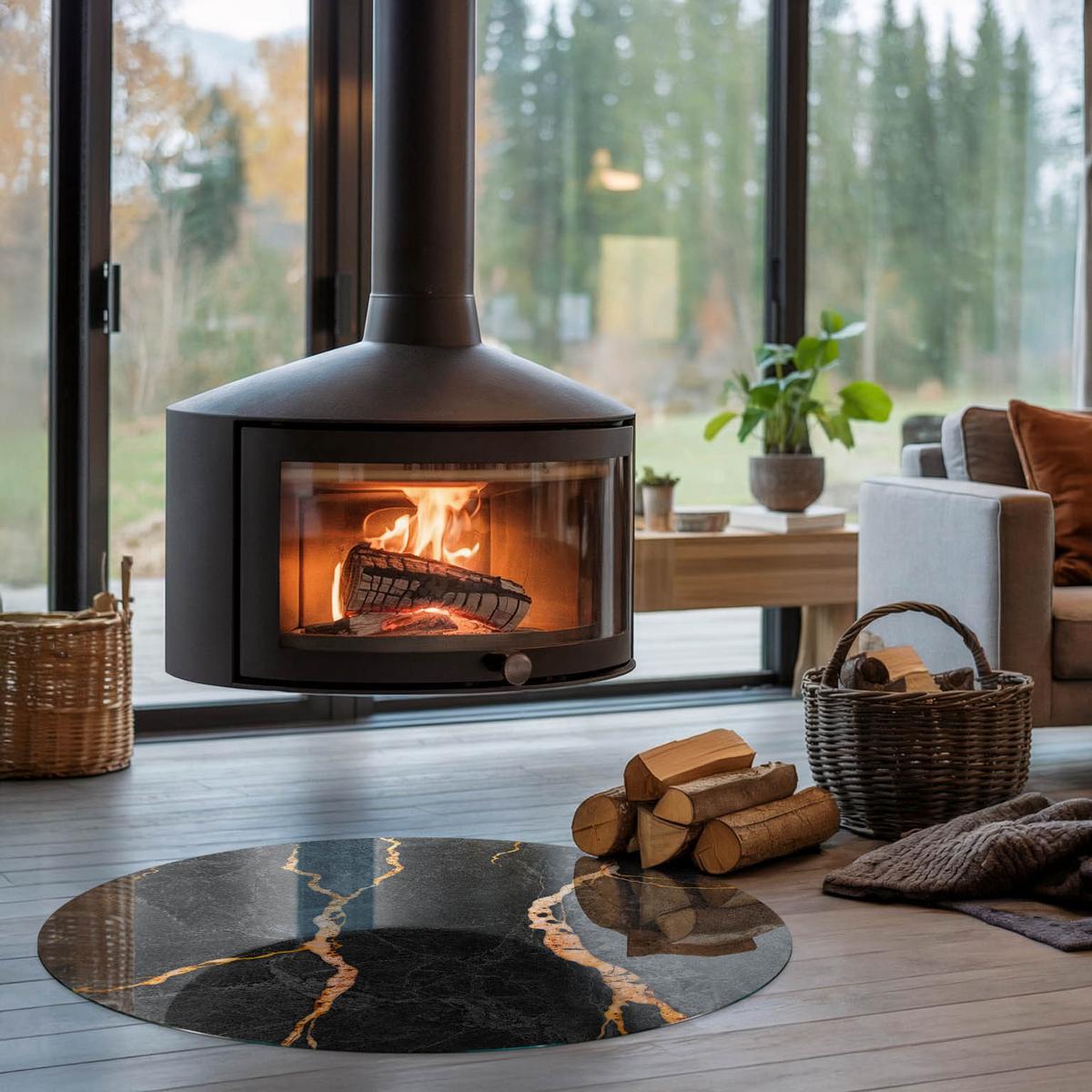 GLASPLATTE für Kamin Ø 100 cm - Schwarz, Glas (100/100/0.4cm) - TULUP