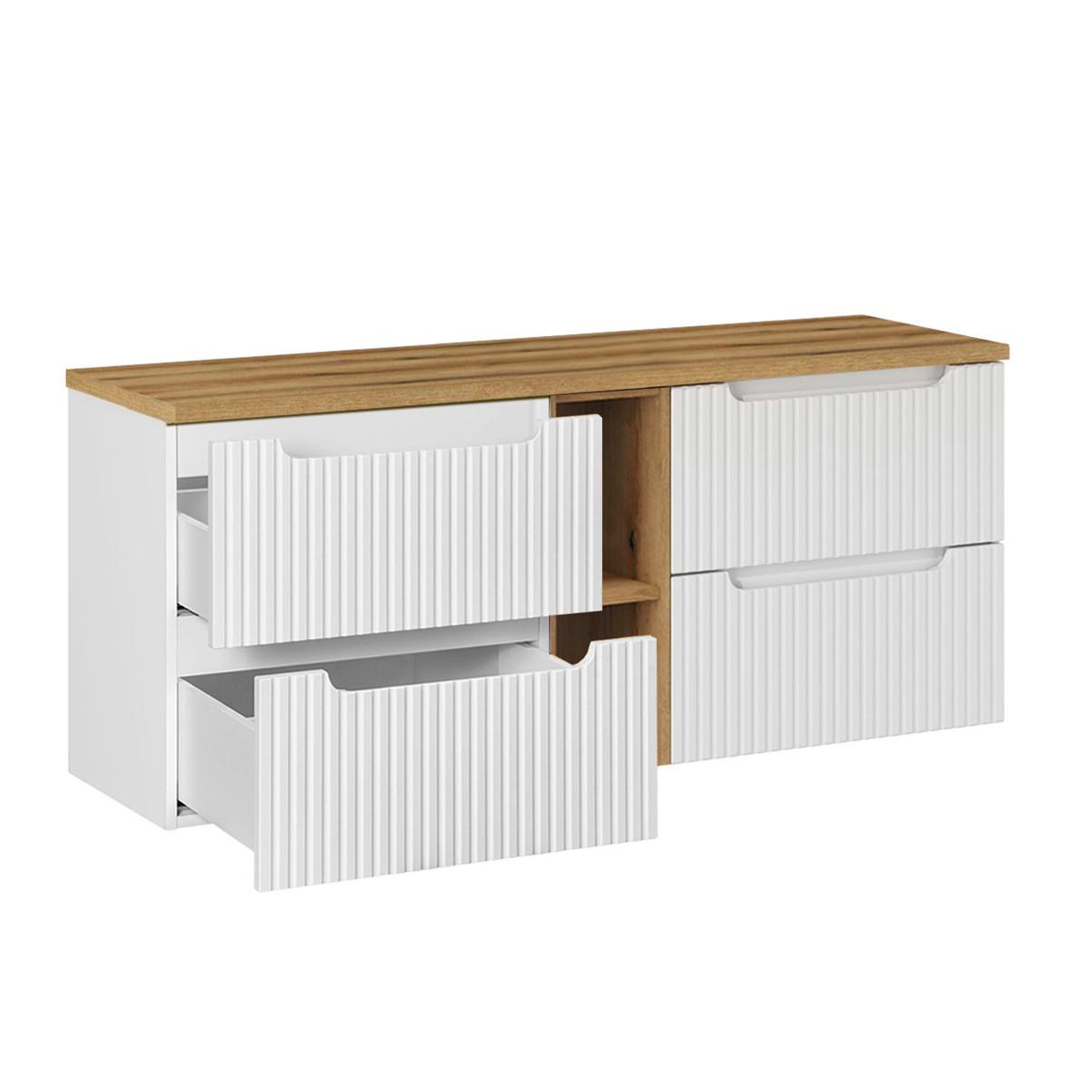 DOPPELWASCHTISCH 140.4cm Riva Weiß und Holz - Weiß, Holzwerkstoff (140.4/59/40cm) - Petits-meubles