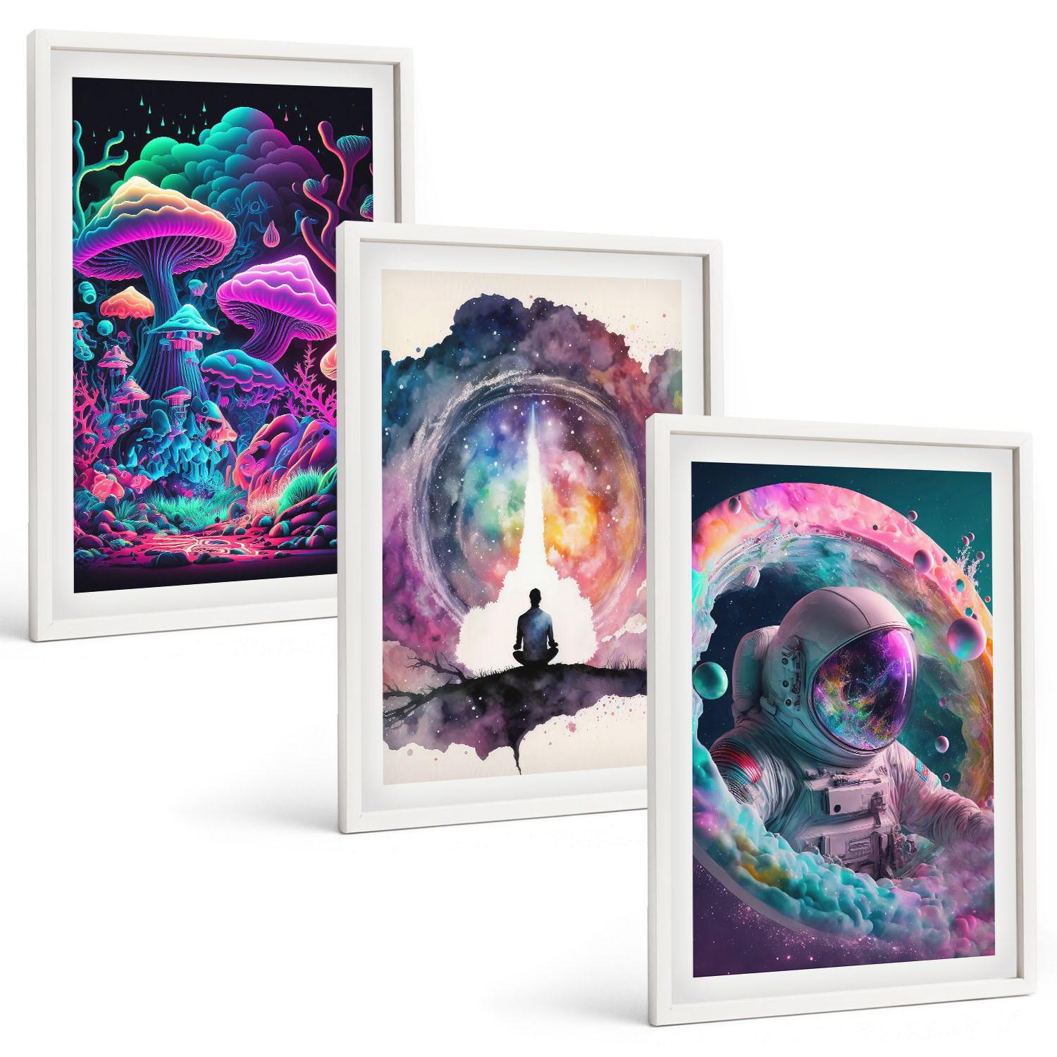BILDER SET 3er Set - 40x60 cm Weißer Rahmen - Farbenfrohe Fantasy-Kunstillustrationen - Weiß, Kunststoff (40/60cm) - TULUP