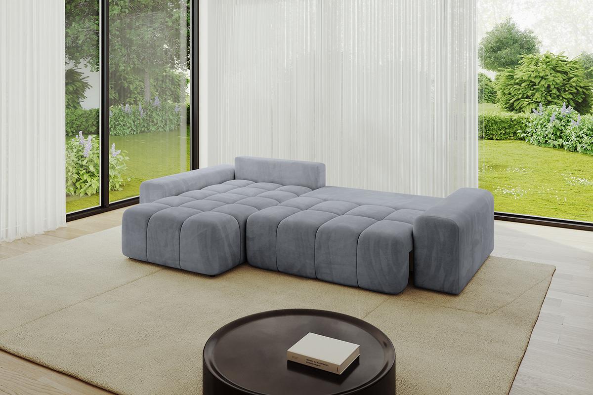ECKSOFA Ottomane links ENIL-L 297x189x68 Hellgrau Velours - Titanfarben, Holzwerkstoff/Kunststoff (297/189cm) - ALTDECOR