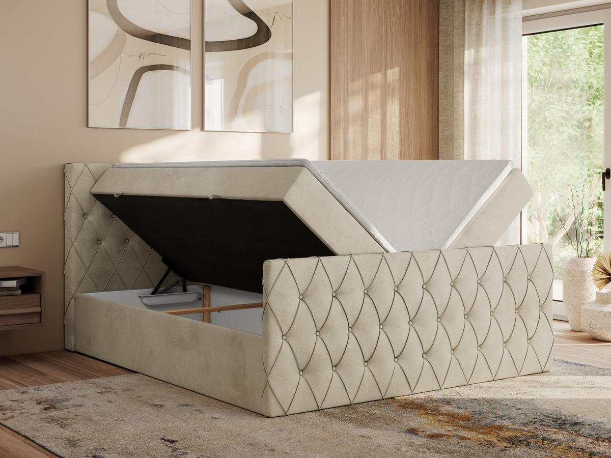 BOXBETT MIREN DUO 120/200 - Beige Velvet - H3 - Beige, Holz/Textil (120/200cm) - MKS