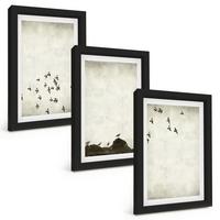 BILDER SET 3er Set - 20x30 cm Schwarzer Rahmen - Vögel im Flug, minimalistischer Stil - Schwarz, Kunststoff (20/30cm) - TULUP
