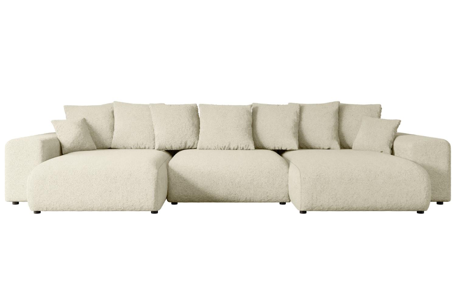 WOHNLANDSCHAFT mit Schlaffunktion ESKAR-U -364x176x72cm Beige Bouclé - Beige/Schwarz, Holzwerkstoff/Kunststoff (364/72/176cm) - ALTDECOR
