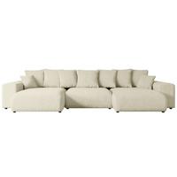 WOHNLANDSCHAFT mit Schlaffunktion ESKAR-U -364x176x72cm Beige Bouclé - Beige/Schwarz, Holzwerkstoff/Kunststoff (364/72/176cm) - ALTDECOR