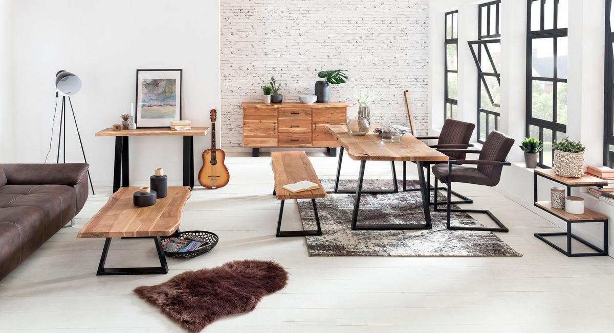BEISTELLTISCH Massivholz S-Design Metallgestell Ablageflächen INDI, Beige 45x30x60 cm - Beige/Schwarz, Holz/Metall (30/45/60cm) - KADIMA DESIGN