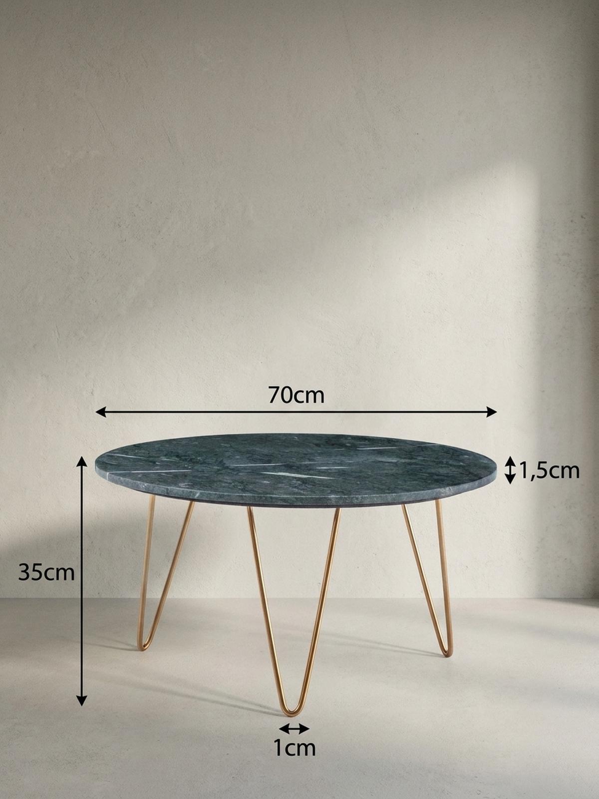 COUCHTISCH Grün Marmor Dreibein Design 70x70x35 cm, Rund Modern Gold Metall - Goldfarben/Grün, Metall (70/70/35cm) - KADIMA DESIGN