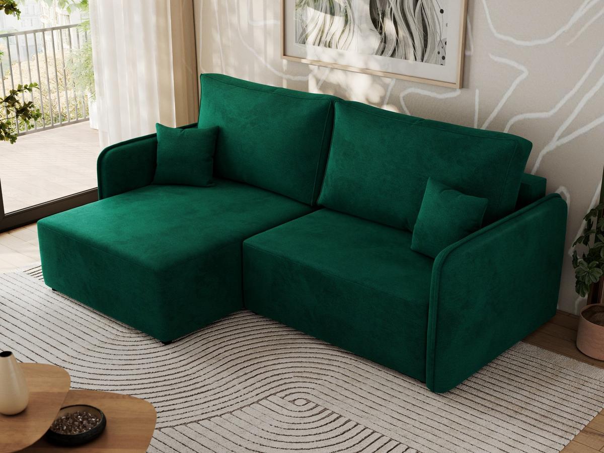 ECKSCHLAFSOFA MESTO L Dunkelgrün Velvet - links - Dunkelgrün/Schwarz, Kunststoff/Textil (227/147cm) - MKS