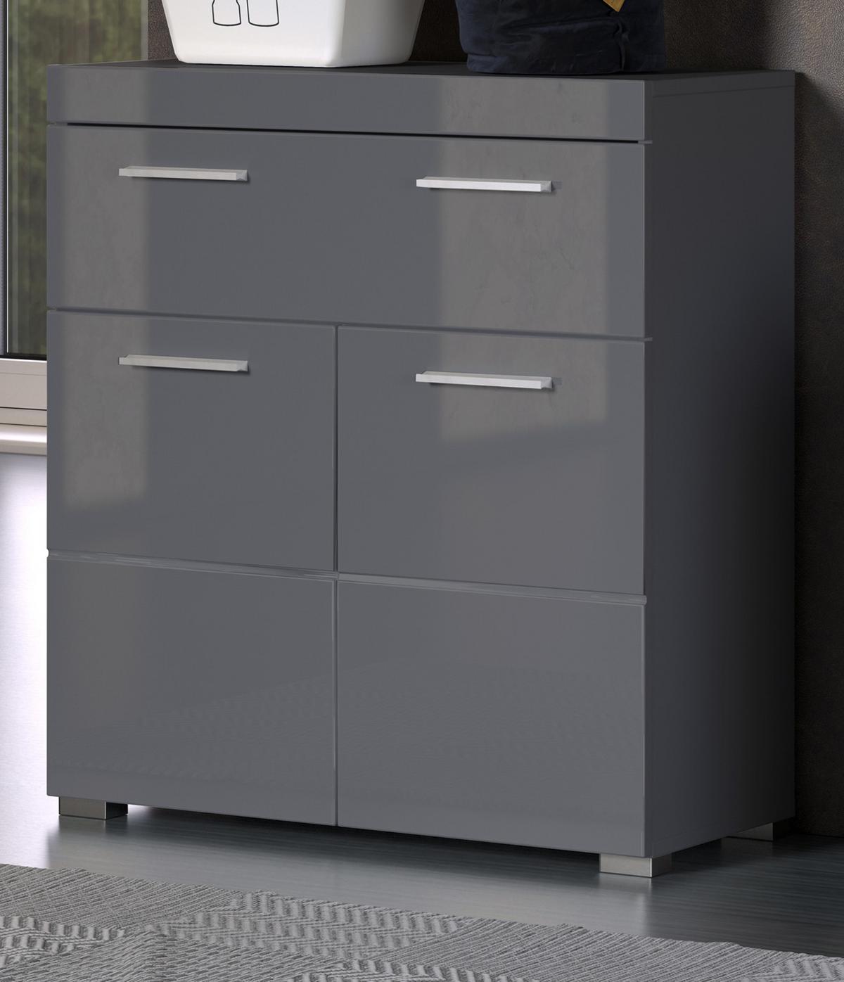 BADKOMMODE grau Hochglanz 73 x 79 cm, Badzimmer Kommode mit viel Stauraum - Grau, Holzwerkstoff/Kunststoff (73/79/31cm) - Top.Furn