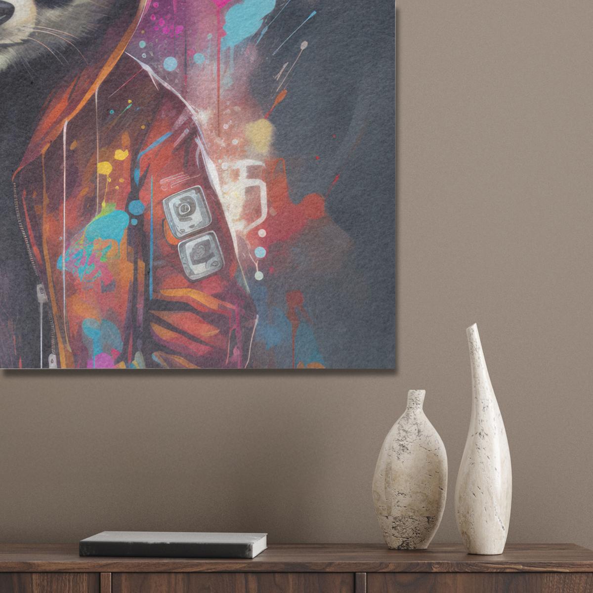 AKUSTIKBILD Panda - Jacke - Graffiti - Orange Gemälde 80x60 cm - Orange, Kunststoff (80/60/0.9cm) - MuchoWow
