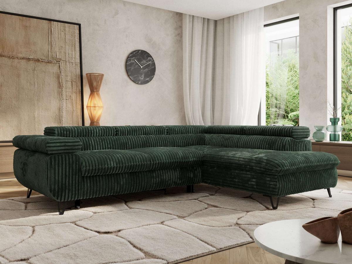 ECKSOFA PABLO L Grün Cord - Rechts Seite - Schwarz/Grün, Textil/Metall (273/208cm) - MKS