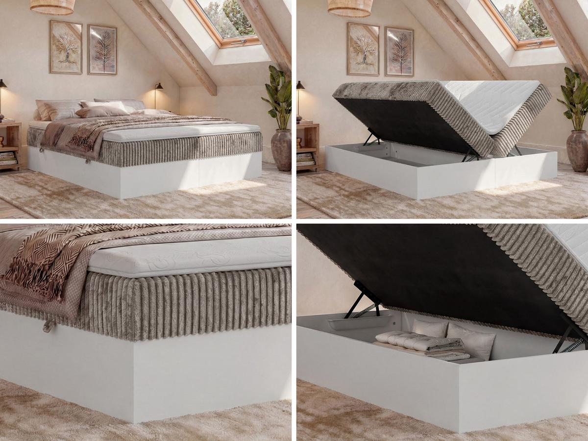 BOXBETT TRAVIT ZERO 140/200 - Hellbraun Cord - Topper Visco - H3 - Hellbraun/Schwarz, Kunststoff/Textil (140/200cm) - MKS