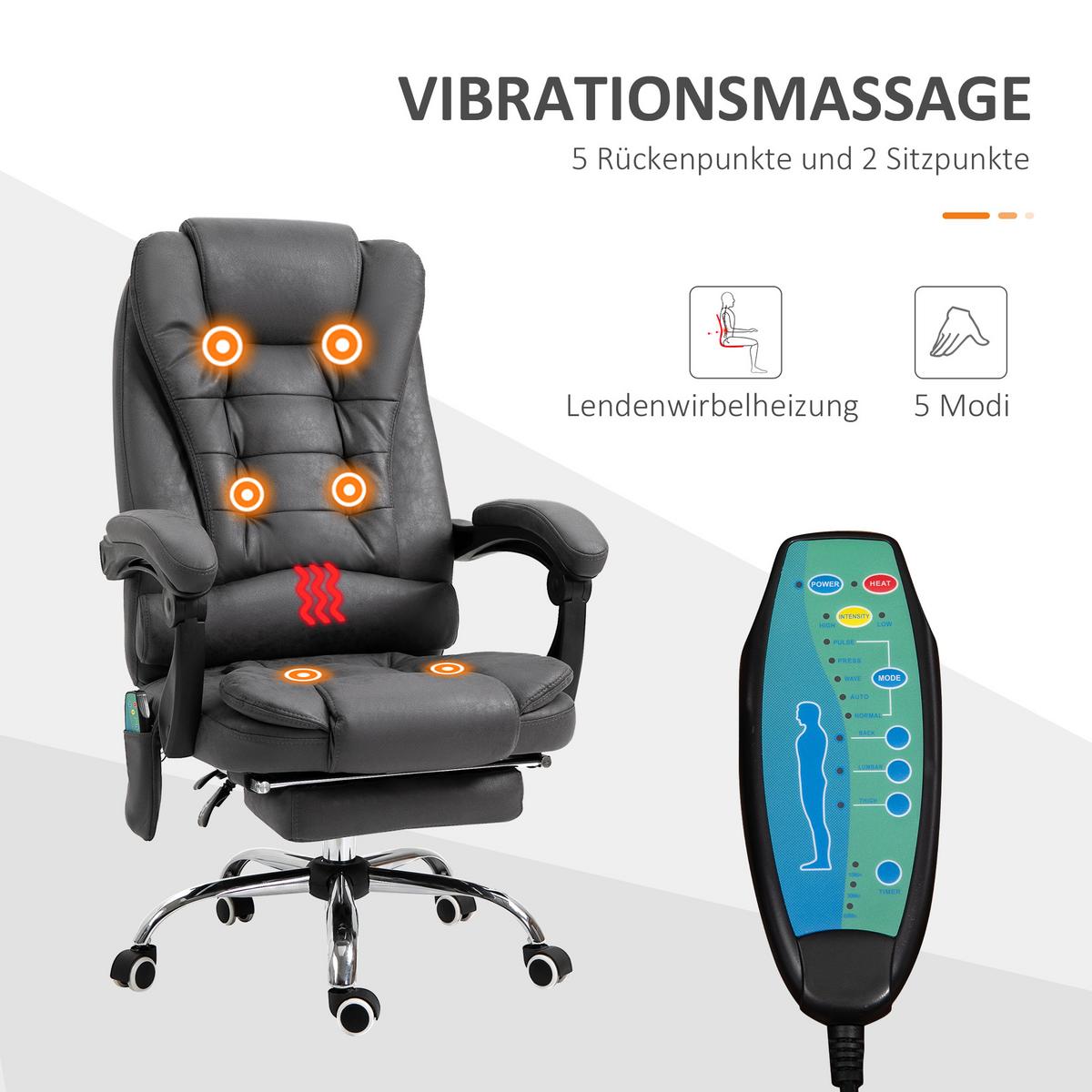 CHEFSESSEL mit Massagefunktion, Ergonomisch Schreibtischstuhl mit Liegefunktion - Blau/Silberfarben, Kunststoff/Textil (70/119/65cm) - Vinsetto