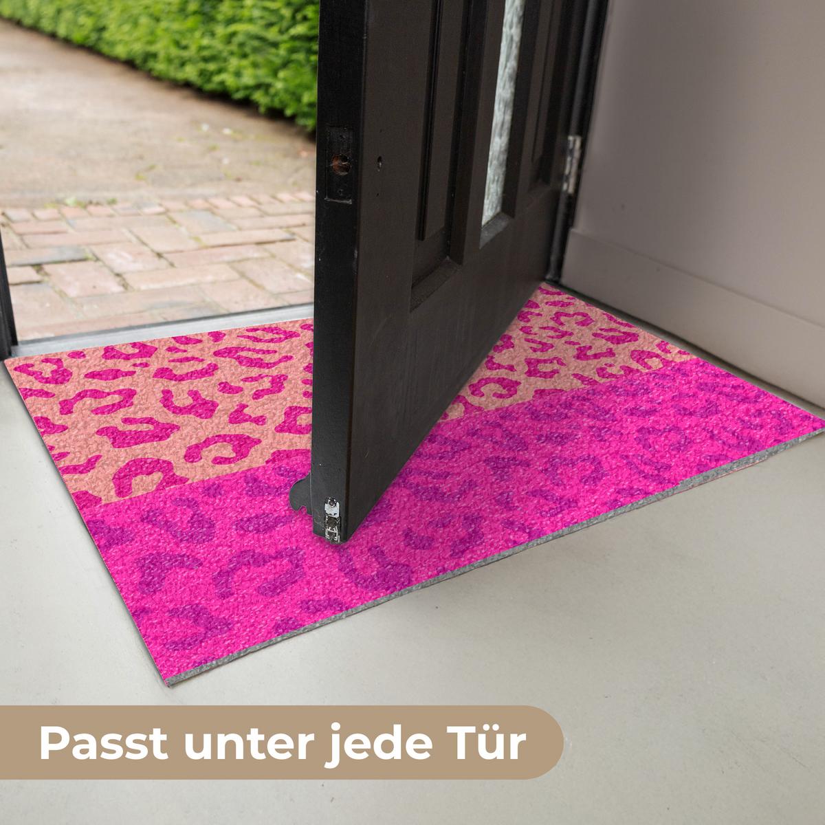 FUSSMATTE Pantherdruck - Rosa - Tierdruck - Minimalistisch Sauberlaufmatte 90x60 cm - Pink, Kunststoff (90/0.4cm) - MuchoWow