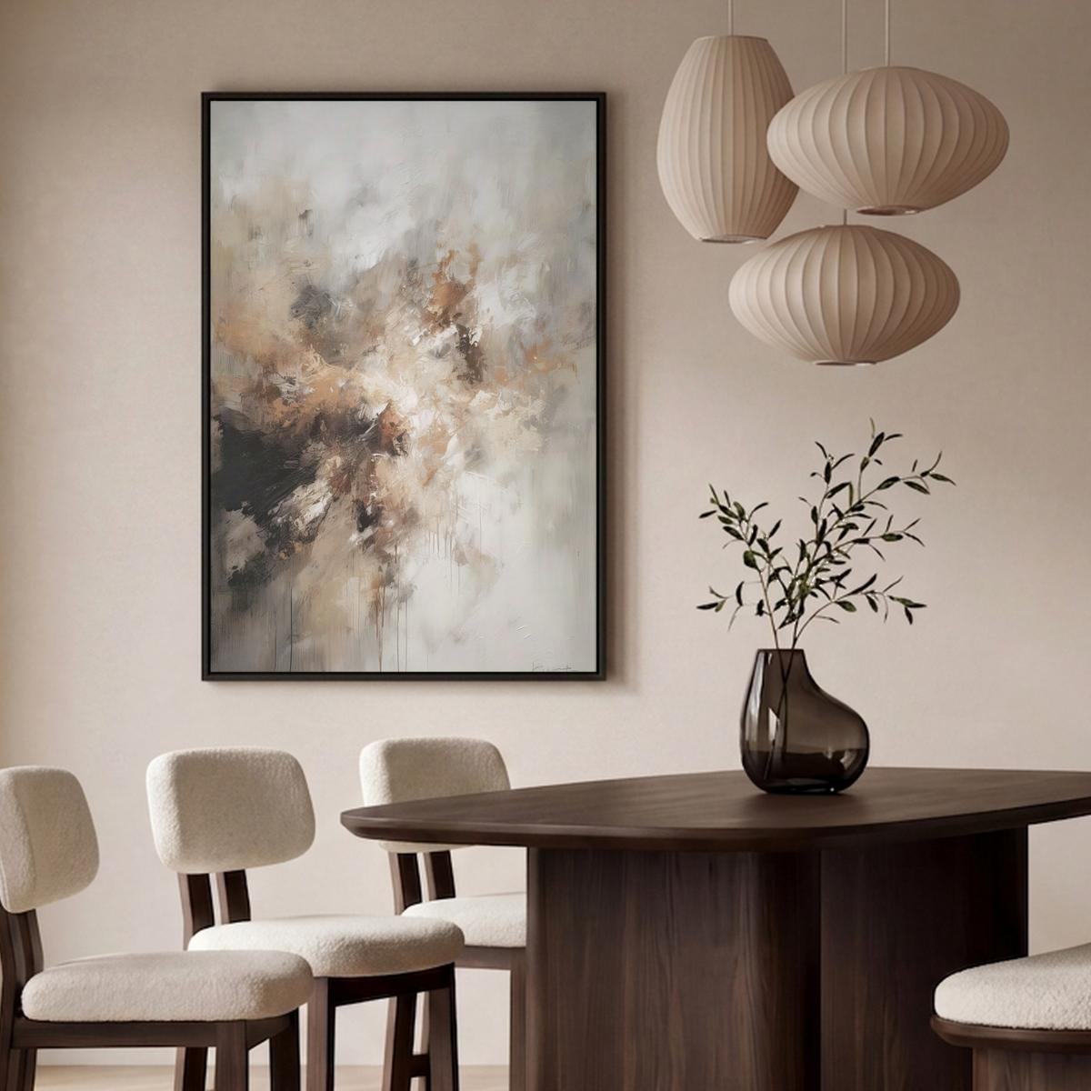 LEINWAND Bilder mit Rahmen - Farbe - Abstrakt - Beige - Kunst - 90x140 - Greige, Textil (90/140cm) - MuchoWow