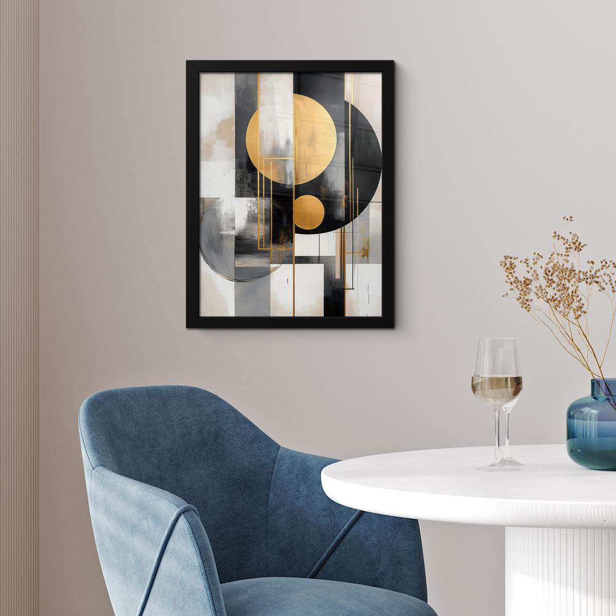 POSTER MIT RAHMEN Abstrakt - Gold - Silber - Formen - Ästhetisch - Modern Bilderrahmen 30x40 cm - Goldfarben, Papier (30/40cm) - MuchoWow