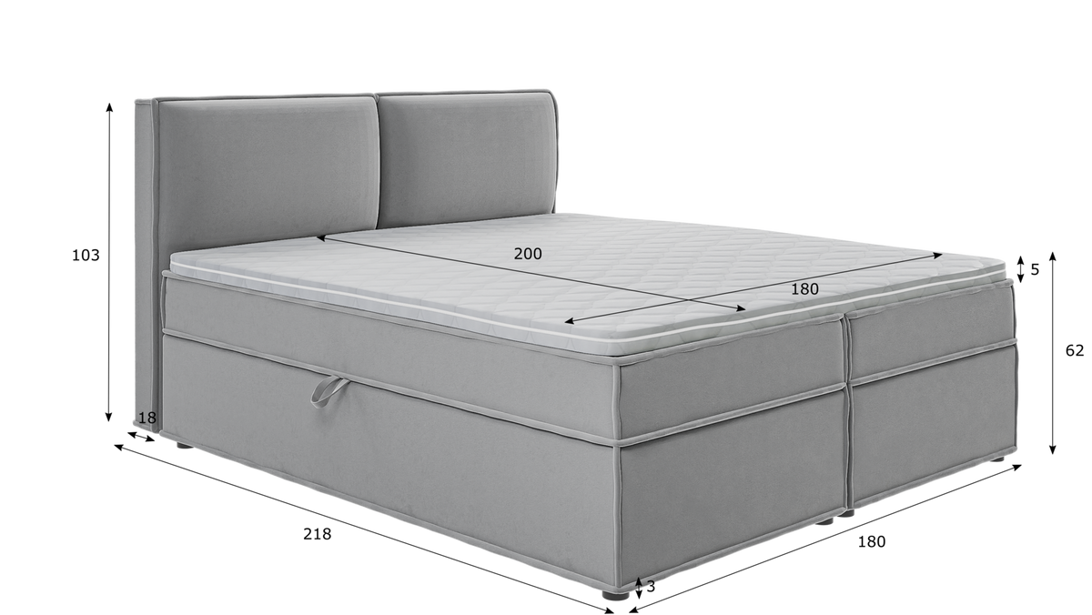 BOXBETT Eclipse 180/200 cm Grau Luxusmicrofaser - Schwarz/Grau, Holz/Kunststoff (180/200cm) - S-Style Möbel