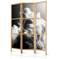 PARAVENT Japanischer 3-tlg 135x172 cm Schwarz-Wei e Wolken - Grau, Holz/Textil (135/172/3cm) - Muralo