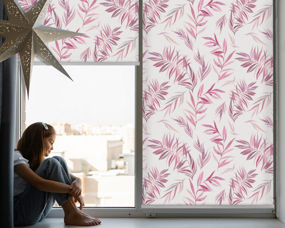 INNENROLLO - Fensterrollo - Rollo - 150x180 cm - Rosa Blätter - Pink, Kunststoff (150/180/0.5cm) - TULUP