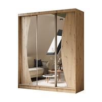 KLEIDERSCHRANK mit Spiegel-Schiebetüren und Aluminium-Leisten - VOXI - 180 cm Eiche Artisan - Eiche Artisan, Holzwerkstoff (180/216/61cm) - ALTDECOR